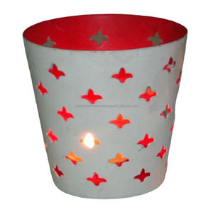 Bougeoir votif décoratif à la maison de fer avec le bougeoir décoratif en métal fini enduit de poudre blanche votive - Product Image 3