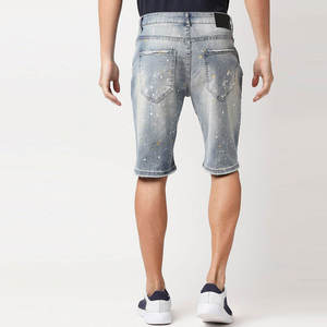 Trendy Fashionable Hip Hop Skinny <b>Jeans</b> Shorts for <b>Men</b> Mid <b>Waist</b> <b>Elastic</b> Closure Solid Front Logo Breathable Denim Shorts - Product Image 4