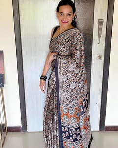 Saree imprimé bloc de main Mulmul traditionnel indien avec chemisier de course pièce mariage indien nouveau Bollywood Designer Jaipuri - Product Image 5