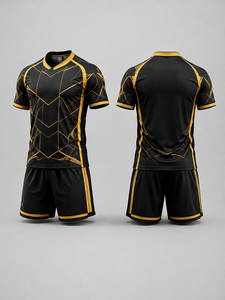Concevez votre propre ensemble d'uniformes de football pour hommes adultes de haute qualité, impression numérique en relief, 100% polyester respirant, col en V - Product Image 1