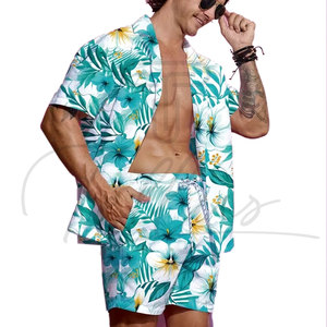 Vêtements de plage tendance pour hommes en gros, ensemble chemise et short 2 pièces personnalisé pour hommes, ensemble de bain assorti pour hommes - Product Image 2
