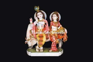 รูปปั้นกฤษณะหินอ่อน Makrana พร้อมวัว - Product Image 2