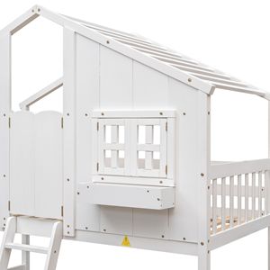 Letto a castello bianco a due piazze con finestra sul tetto, porta a cassetta, sponde di sicurezza e scaletta per bambini - Product Image 6