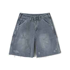 Shorts en jean déchirés taille haute respirants style cargo coupe ample délavés vintage à ourlet brut décontractés pour femme – Vente en gros - Product Image 1