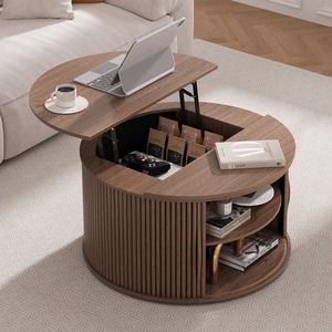 Modern Round Wood <b>Coffee</b> <b>Table</b> With Storage Shelf Midcentury Design Living Room Furniture - Product Image 2