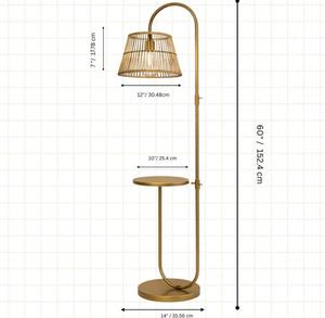 Lampadaire moderne en laiton avec abat-jour en rotin, hauteur réglable, pour salon, lumière chaude - Product Image 2