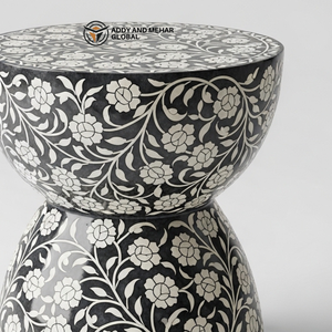 Handmade Black and White Bone Inlay End Table – Designer Accent Furniture - Product Image 3