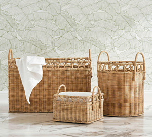 Large Natural Wicker Laundry Hamper Set Handwoven Tall Rattan <b>Baskets</b> with Handles for <b>Bathroom</b> and Bedroom - Product Image 1