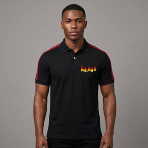Nouvelle chemise décontractée pour homme à manches courtes noire avec col rabattu, imprimé logo flamme rouge sur le devant, respirante, coupe régulière - Product Image 4