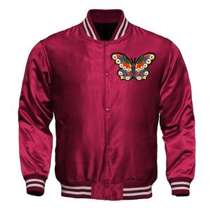 Men's <b>Burgundy</b> Varsity <b>Jacket</b> Embroidered Butterfly Design Stand Collar Casual Breathable High Street Winter Polyester Material - Product Image 3