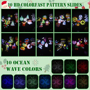 Proiettore per le vacanze 2-in-1 Lampada a 10 colori per onde oceaniche 10 HD scivola 3 basi per illuminazione decorativa con telecomando per interni esterni per nuovi - Product Image 1