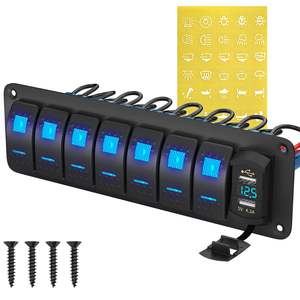 7 Gang Rocker <b>Switch</b> Panel With 5V 4.2A Dual <b>USB</b> Charger Blue LED For Trucks - Product Image 2