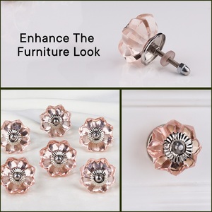 Wholesale Handmade <b>Pink</b> Glass Cabinet <b>Knobs</b> <b>Drawer</b> Pulls Marigold Flower Design for Bedroom Kitchen Contemporary Furniture - Product Image 5