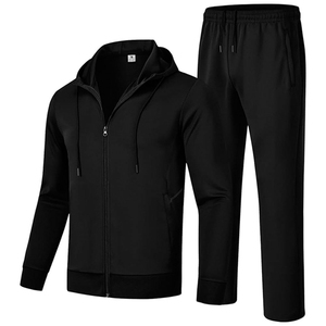 Ensemble de survêtement pour homme noir et rouge avec blocs de couleur, fermeture éclair intégrale, pantalon de jogging sportif à capuche, respirant, pour l'automne, coupe classique - Product Image 6