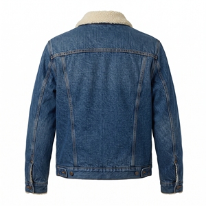 Blue <b>Denim</b> Sherpa Lined Jacket Men's Button Up Workwear <b>Coat</b> with Chest Pocket and Sleeve Cuffs - Product Image 3