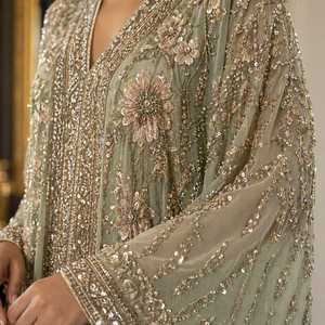 Luxury <b>Hand</b> Embroidered Modest Kaftan Dress Floor-Length Sequined Evening Wear for Women with Built-in <b>Bra</b> and Loose Fit - Product Image 3