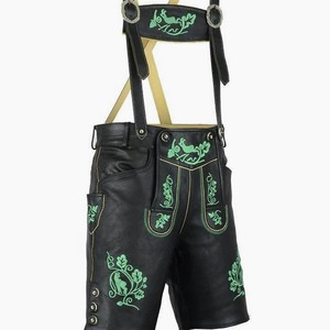 Pantalones bávaros Trachten Lederhosen para hombre, pantalones negros de cuero genuino bordados para Oktoberfest, tallas europeas 46-62 en stock - Product Image 1