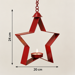 AK laiton fait à la main en métal forme d'étoile décor de noël suspendu rouge fini avec chaîne attrayante pour les ornements d'arbre de noël - Product Image 2