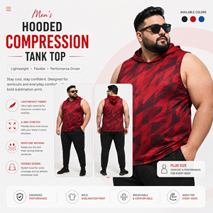<b>Men</b> Hooded Plus Size Tank Top Custom Printed Sleeveless Hoodie Yoga Wear Compression <b>Singlet</b> Hood Breathable Jogging Stringer - Product Image 3