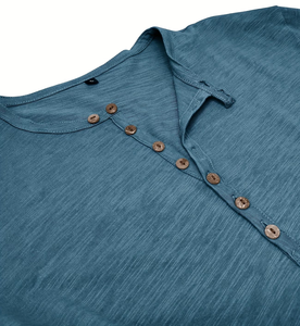 Men's Short Sleeve Button-<b>Up</b> Henley T-Shirt Solid Color Knitted Cotton Regular Fit Casual V-neck Regular Length Enzyme Wash - Product Image 5