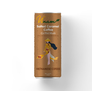 Vinam Brand 240mL RTD Vietnamese <b>Coffee</b> Milk Mellow Taste Salted Caramel Sugar Flavor High Grade Can (Tinned) 12-16 Brix - Product Image 2