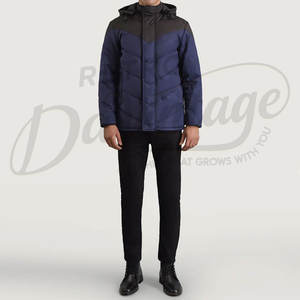 Veste d'hiver pour homme à deux tons contrastés, bleu marine, avec capuche, matelassée, décontractée, chaude, parka coupe-vent pour les activités de plein air - Product Image 4