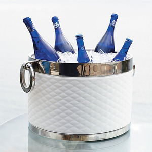 Luxury Stainless Steel Double Wall Wine <b>Ice</b> Bucket With Black Quilted Leather Wrap Silver Ring Handles Party Beverage Tub - Product Image 2