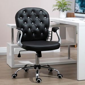 Sedia da Ufficio Girevole Regolabile con Schienale Trapuntato, Comoda Poltrona Direzionale con Ruote, Nera, Realizzata in Legno e Nylon - Product Image 2