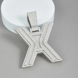 Pendentif lettre X plaqué rhodium, breloque à thème en strass de cristal pour bijoux de mode unisexe style hip-hop - Product Image 2
