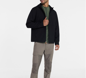 Veste polaire à capuche noire pour homme, fermeture éclair, coupe-vent, vêtement d'extérieur décontracté, coupe régulière, matière polyester légère et collée - Product Image 4