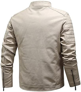 Men's PU Motorcycle <b>Jacket</b> Stand Collar Windproof Faux Fur <b>Lining</b> Moto Biker Style Autumn Casual Zipper Closure - Product Image 2