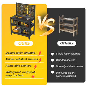 Banco da Lavoro Robusto con Ruote, Capacità 1360 kg, con Pannello Forato e Ripiani Regolabili, Carrello Porta Attrezzi, Tavolo da Lavoro per Garage - Product Image 5