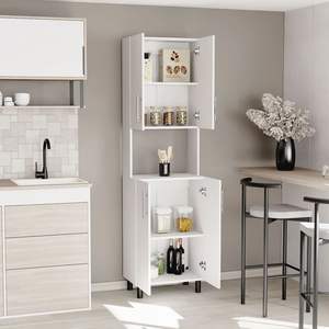 Linden 76,8 \ "Armoire de cuisine blanche avec deux portes doubles cinq étagères stockage micro-ondes pour l'organisation du garage garde-manger - Product Image 5