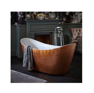 Luxury Elegant Freestanding Oval Hammered Copper Bathtub Durable Eco-Friendly Portable Safety Construction White Interior Tub. - Product Image 1