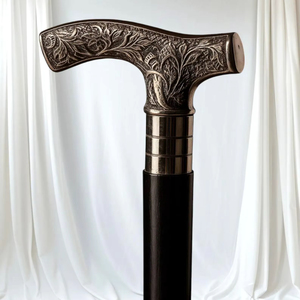 Bâtons de marche rustiques modernes en bois naturel écologique avec poignée en laiton poli, idéaux pour les cadeaux - Product Image 1