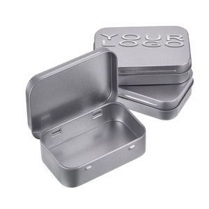 Boîte en étain rectangulaire à charnière avec logo personnalisé en gros, emballage en métal recyclable pour bonbons à la menthe - Product Image 1