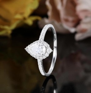 Pear Cut Moissanite Classic Gemstone <b>Ring</b> 925 Sterling <b>Silver</b> Engagement Teardrop <b>Solitaire</b> Dainty Minimalist Wedding Promise - Product Image 2