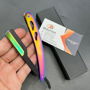 Rasoirs de rasage pour la gorge coupe droite plasme arc-en-ciel logo personnalisé Rasoir à bord pliant durable en acier inoxydable personnalisé pour - Product Image 3