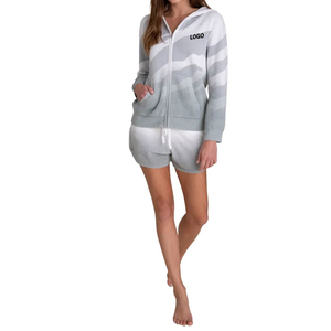 Sweat-shirt à capuche à imprimé géométrique unisexe, coupe classique, respirant, tricoté, décontracté, motif gris et blanc, printemps - Product Image 4