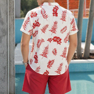 300Grams Men's Casual Summer Shirt Breathable Anti-Pilling Satin Fabric Short Sleeve Floral Printed Design satin 100% polyest - Product Image 2