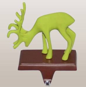 Classic Green Christmas Stocking Holders Hangers For Mantel Metal Hooks With Reindeer Design Decoration Ornaments - Product Image 1
