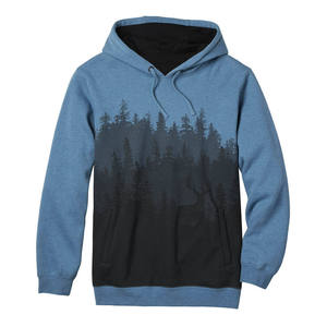 Sweat-shirt à capuche pour homme, imprimé cerf de la forêt, bleu, mélange coton et polyester, vêtement d'automne - Product Image 1