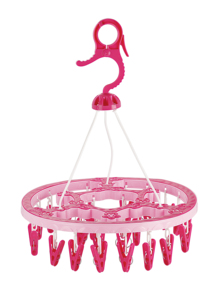 Séchoir à linge rond à 24 pinces avec 16 pinces roses, cintre en plastique de type crochet pour buanderie, design multifonctionnel et durable - Product Image 3