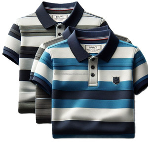 เสื้อโปโลผ้าฝ้ายลายทางสำหรับเด็กผู้ชายเสื้อโปโลมีกระดุมปกเสื้อคอกลมแขนสั้นสำหรับ100% ดีไซน์ใหม่ - Product Image 6