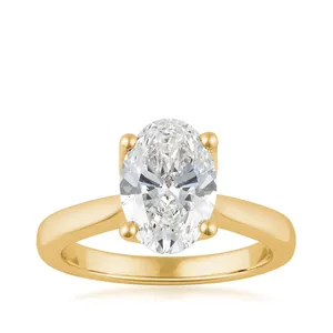 Anillo de compromiso para mujer con diamante ovalado cultivado en laboratorio, chapado en oro amarillo de 14K, 2.00ct E VS, certificado IGI, con acento marquesa - Product Image 1