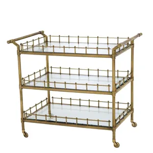 Carrito de Servicio Decorativo de Metal Hecho a Mano de Lujo con Apariencia Elegante de Diseñador, Estantes Utilitarios Espaciosos y Ruedas Resistentes - Product Image 1