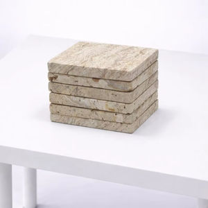 Sous-verres en pierre de travertin naturelle, faits à la main, ensemble de sous-verres pour boissons, décoration minimaliste pour la maison - Product Image 1