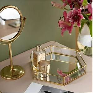 Plateau miroir octogonal en métal avec cadre doré pour le rangement - Product Image 6