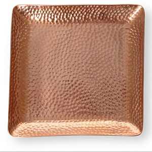 Luxury Square <b>Copper</b> Serving Tray with Hammered Texture Edge Rose Gold Metal Platter Artisan Handcrafted Food Tea Drinks Server - Product Image 1