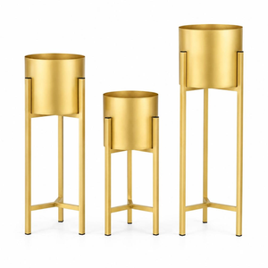 Ensemble de 3 supports à plantes en métal doré avec pots, supports décoratifs modernes pour pots de fleurs de 25, 20 et 15 pouces de hauteur pour le salon - Product Image 2